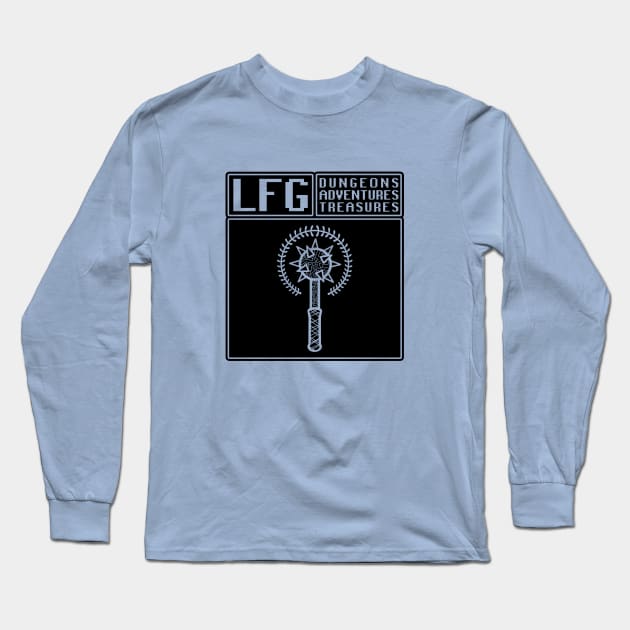 LFG Looking For Group Cleric Priest Mace Screen Dungeon Tabletop RPG TTRPG Long Sleeve T-Shirt by GraviTeeGraphics